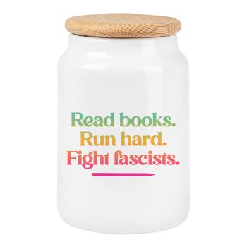 Read books. Run hard. Fight fascists. - Keksdose mit Holzdeckel - Weiß - Vorne