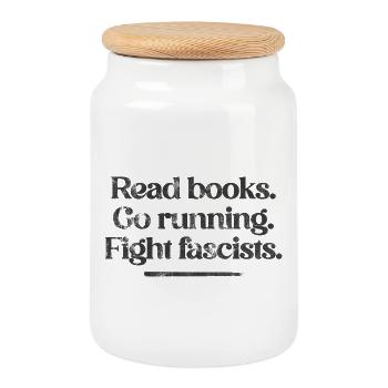 Read books. Go running. Fight fascists. - Cookie Jar with Wooden Lid - white - Front