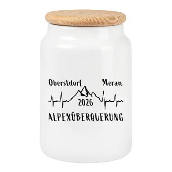 ALPENÜBERQUERUNG 2026 Oberstdorf Meran E5 - Keksdose mit Holzdeckel - Weiß - Vorne