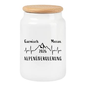 ALPENÜBERQUERUNG 2026 Oberstdorf Meran - Keksdose mit Holzdeckel - Weiß - Vorne