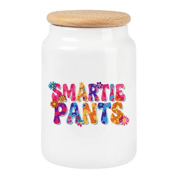 Smartie Pants: Colorful Flower Psychedelic - Cookie Jar with Wooden Lid - white - Front