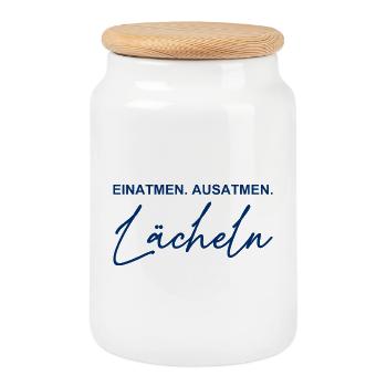 Inhale - Exhale - Smile - Cookie Jar with Wooden Lid - white - Front