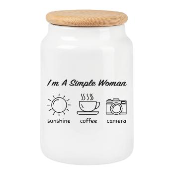 Einfach Frau Sonne Kaffee Kamera - Keksdose mit Holzdeckel - Weiß - Vorne
