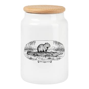 Croc and Capybara - Cookie Jar with Wooden Lid - white - Front