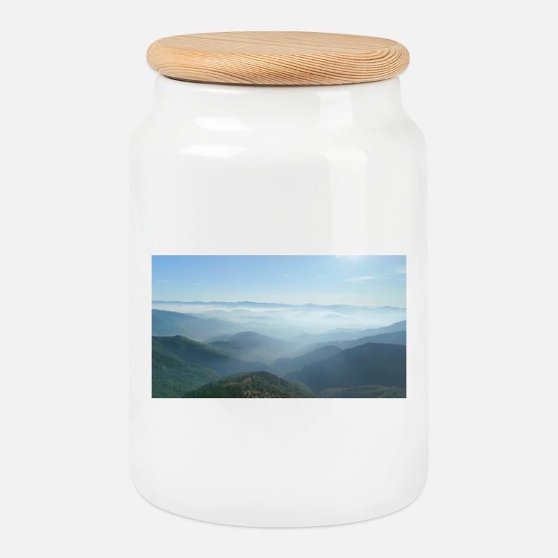 Nebelige Bergketten Morgendunst - Keksdose mit Holzdeckel - Weiß