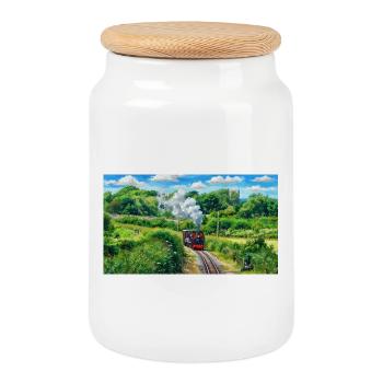 Le chemin de fer au cœur d’or - Boîte à biscuits avec couvercle en bois - blanc - Devant
