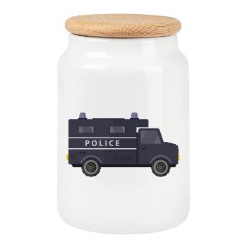Fourgon de police - Boîte à biscuits avec couvercle en bois - blanc - Devant