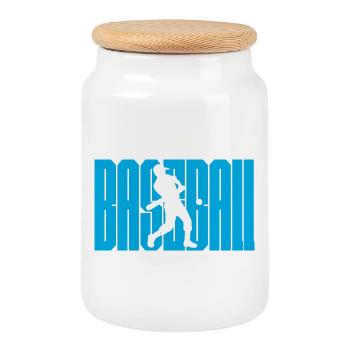 Silhouette de balançoire de baseball sur texte bleu gras - Boîte à biscuits avec couvercle en bois - blanc - Devant