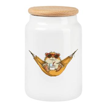 Hamster d’été dans le style d’un hamac - Boîte à biscuits avec couvercle en bois - blanc - Devant