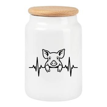 Battement de cœur de cochon – Doux Porcelet - Boîte à biscuits avec couvercle en bois - blanc - Devant