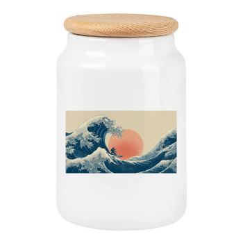 Vague de surf au coucher du soleil - Boîte à biscuits avec couvercle en bois - blanc - Devant