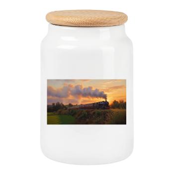 Sunset Steam Train - Cookie Jar with Wooden Lid - white - Front