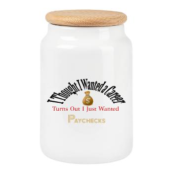 Just for Paychecks - Cookie Jar with Wooden Lid - white - Front