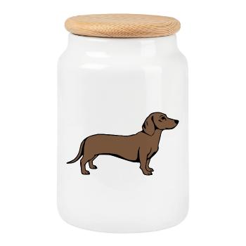 Dachshund Hunde T-shirt Geschenk - Keksdose mit Holzdeckel - Weiß - Vorne