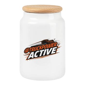 TruckPower Active Driving Logo - Cookie Jar with Wooden Lid - white - Front