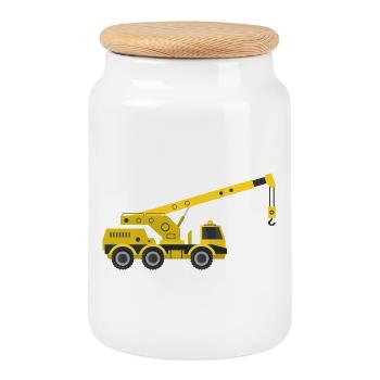 Kranwagen - Keksdose mit Holzdeckel - Weiß - Vorne