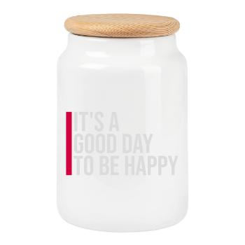 Good Day Be Happy Positive Motivation Happiness Saying - Cookie Jar with Wooden Lid - white - Front