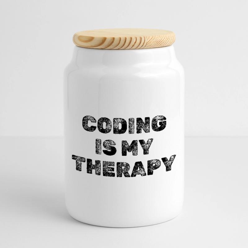 Coding Is My Therapy Developer Saying Cookie Jar with Wooden Lid