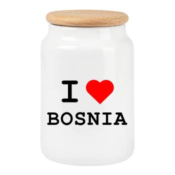 I love Bosnia - Ich liebe Bosnien - Cookie Jar with Wooden Lid - white - Front