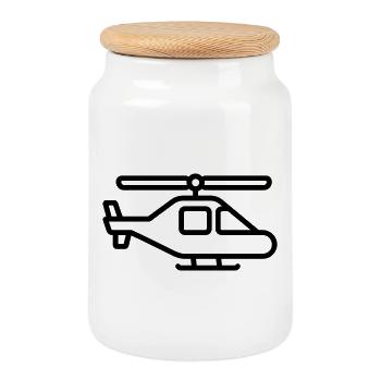 helicopter - Cookie Jar with Wooden Lid - white - Front