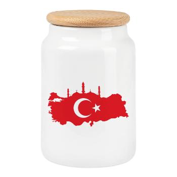 Turkish map with mosque silhouette - Cookie Jar with Wooden Lid - white - Front