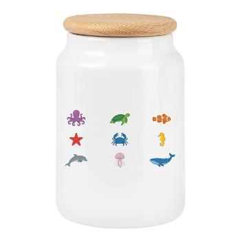 Underwater Wildlife Design - Cookie Jar with Wooden Lid - white - Front