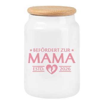 Promue au rang de maman 2026 Maternité - Boîte à biscuits avec couvercle en bois - blanc - Devant