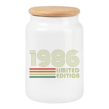 Cadeau d’anniversaire vintage rétro 1986 1986 - Boîte à biscuits avec couvercle en bois - blanc - Devant