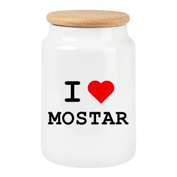 I love Mostar - Ich liebe Mostar - Cookie Jar with Wooden Lid - white - Front