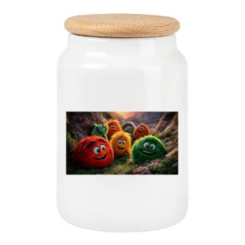 Fröhliche Flauschige Monster Pixar Style Fun - Keksdose mit Holzdeckel - Weiß - Vorne