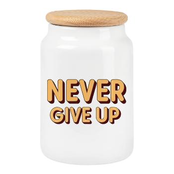Never Give Up - Retro 3D Letters - Boîte à biscuits avec couvercle en bois - blanc - Devant