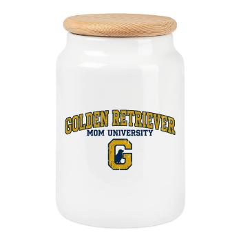 Golden Retriever Mom University Varsity Style - Boîte à biscuits avec couvercle en bois - blanc - Devant