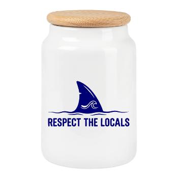 Respect for the Locals - Shark and Waves - Cookie Jar with Wooden Lid - white - Front