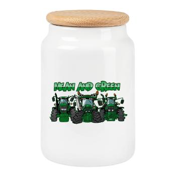 MeanAndGreenSame Brand Tractors - Cookie Jar with Wooden Lid - white - Front