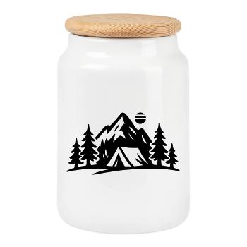 Icône extérieure du paysage de tentes - Boîte à biscuits avec couvercle en bois - blanc - Devant