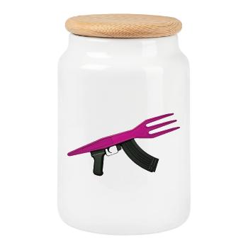 MAKE FRIES NOT WAR - Belgium - Cookie Jar with Wooden Lid - white - Front