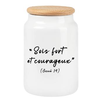 Be strong and courageous (Joshua 1:9) - Cookie Jar with Wooden Lid - white - Front