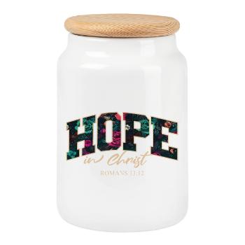 Verset biblique chrétien floral de l’Espoir en Christ - Boîte à biscuits avec couvercle en bois - blanc - Devant