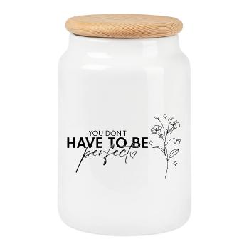 Perfect lettering you don't have to be perfect - Cookie Jar with Wooden Lid - white - Front