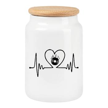 Musik mit Herz – Herzschlag Vinyl Design Heartbeat - Keksdose mit Holzdeckel - Weiß - Vorne