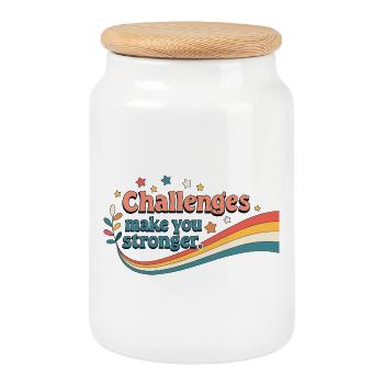 Challenges strengthen you - Cookie Jar with Wooden Lid - white - Front