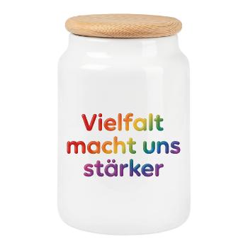 La diversité nous rend plus forts – uniques ensemble - Boîte à biscuits avec couvercle en bois - blanc - Devant