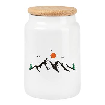 Montagnes - Boîte à biscuits avec couvercle en bois - blanc - Devant