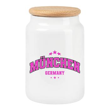 München Germany – Pink College Style - Keksdose mit Holzdeckel - Weiß - Vorne