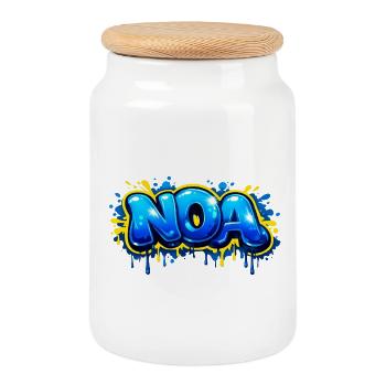 NOA GRAFFITI NAME FOR PERFECT GIFT PRINTABLE - Cookie Jar with Wooden Lid - white - Front