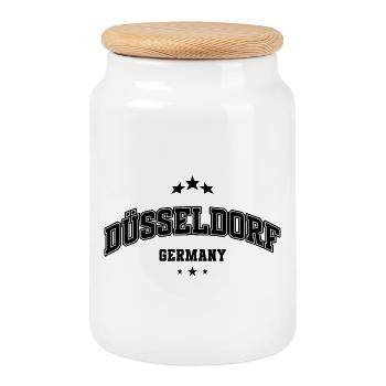 Düsseldorf Schriftzug – Minimalistische Typografie - Keksdose mit Holzdeckel - Weiß - Vorne