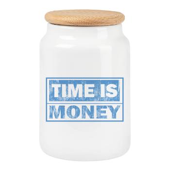 Le temps est de l’argent – Texte bleu - Boîte à biscuits avec couvercle en bois - blanc - Devant