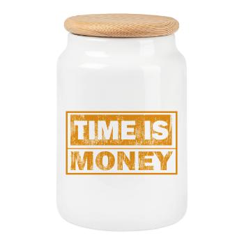 Le temps, c’est de l’argent – orange dégradé - Boîte à biscuits avec couvercle en bois - blanc - Devant