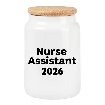 Nurse Assistant 2026 – strong nursing motive - Cookie Jar with Wooden Lid - white - Front