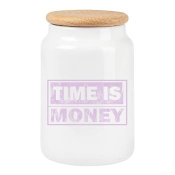 Le temps est de l’argent panneau néon - Boîte à biscuits avec couvercle en bois - blanc - Devant